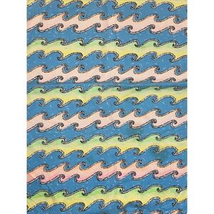 Vintage 1980s Neon Fabric Abstract Waves Flames 80s 90s Print Cotton 87X58